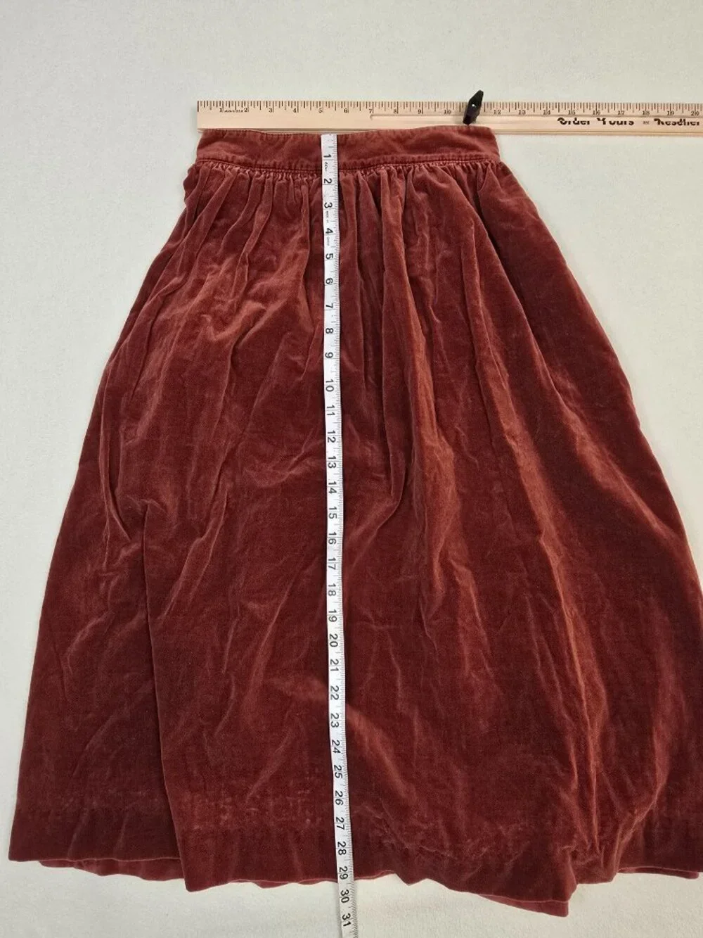 Vintage Campus Casuals Of California Dusty Rose Velvet Midi Skirt XS Cottagecore - Picture 4 of 4